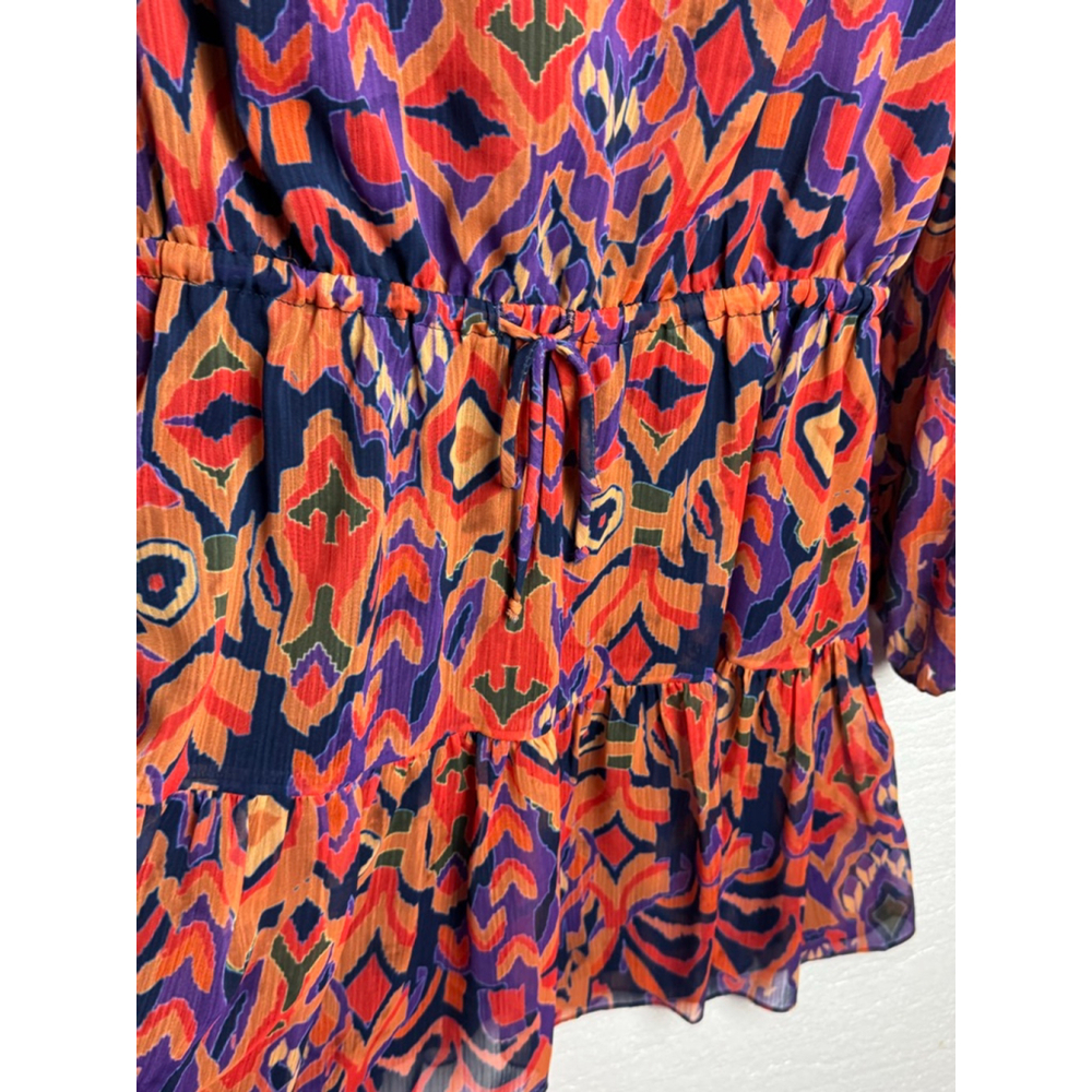 Willa Story Long Sleeve Dress Orange Purple Ikat Print size Large - Picture 11 of 12